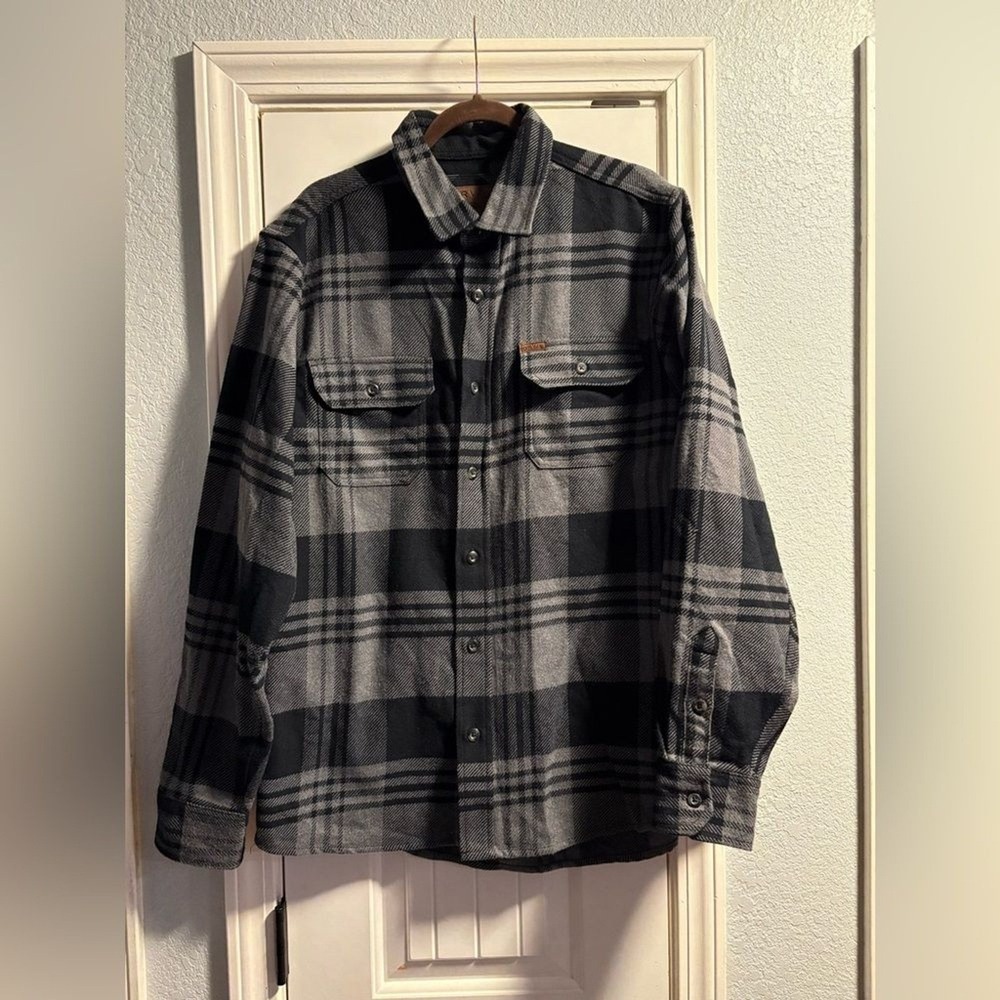 Orvis Flannel Shirt Mens Large‎ Grey Black Plaid Fall Long Sleeve Button Front